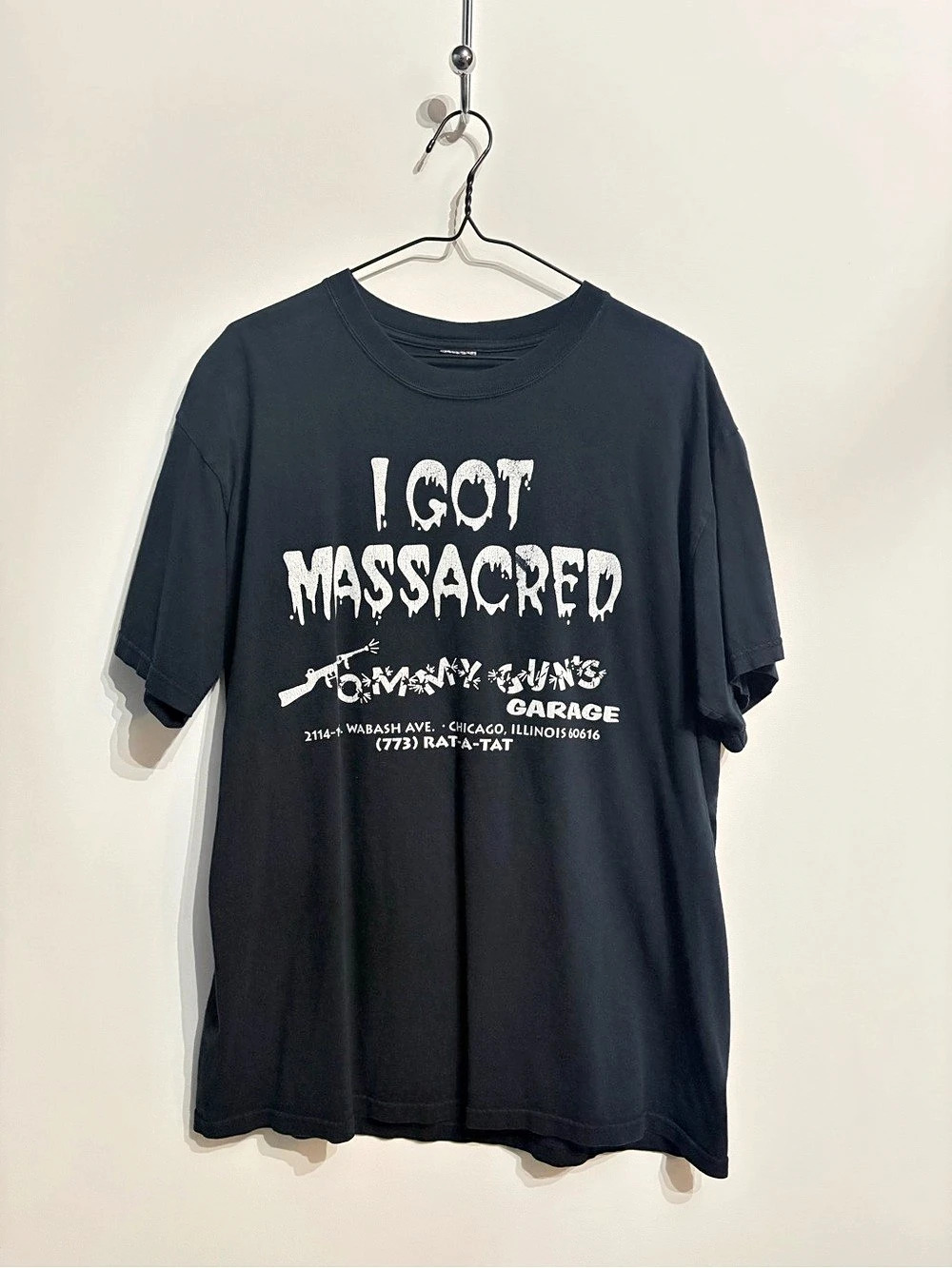 Vintage Streetwear 90s Tommy Guns Garage Chicago Faded Black Graphic T-shirt